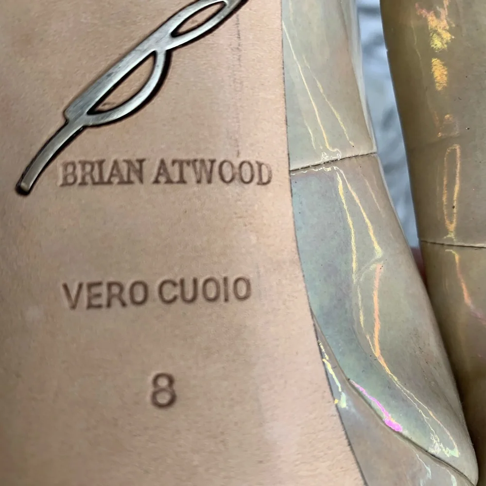 BRIAN ATWOOD Nude Designer Patent Leather Open Toe Platform Heels *AS IS*, 8